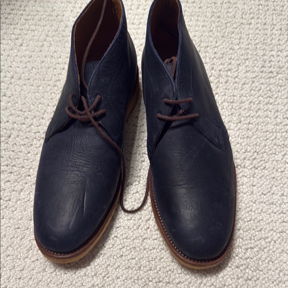 Taft Navy Chukka Boots with Brown Sole - Picture 2 of 3